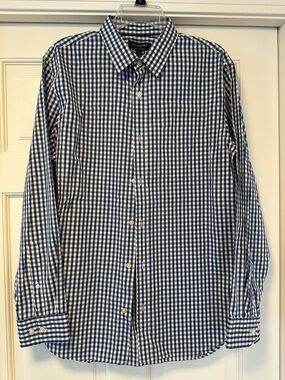 Banana Republic non iron tailored slim fit Blue and White Gingham Dress Shirt